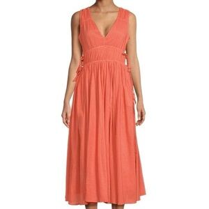JOIE 100% cotton coral orange Margarettea Crinkle Sleeveless Midi Dress - S